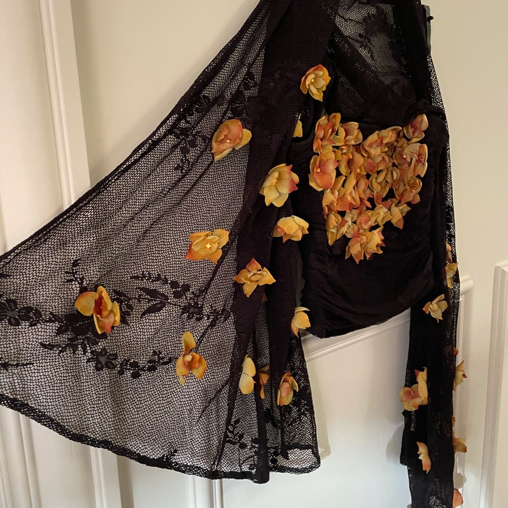 2piece set stretchy black lace halter top spaghetti strap matching wrap &flowers